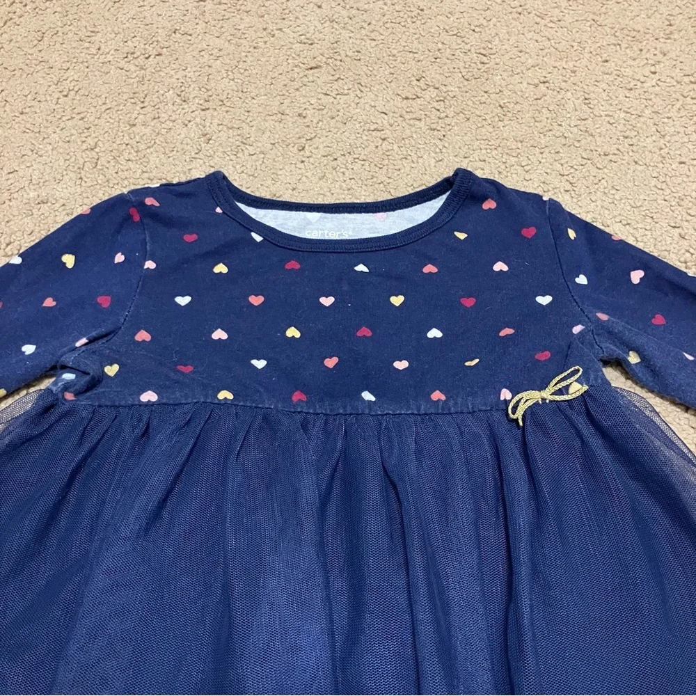 Carter's Girls 24m‎ Blue 100% Cotton long sleeve polka dot & tulle dress